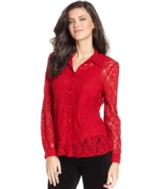 Infuse your wardrobe with a touch of romance in this lace button-front shirt from Elementz. It looks as chic with pants as it does with a pencil skirt!