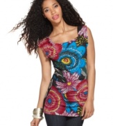 Desigual brings out the fun, fierce patterns on this cute top with delicate pintucked pleats! Perfect for pairing with jeans.