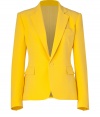 With its radiant yellow hue and immaculate tailored cut, Ralph Laurens pristine silk blazer is an ultra-sophisticated way to brighten polished daytime looks - Peaked lapel, long sleeves, buttoned cuffs, single button closure, flap pockets - Tailored fit - Wear over a form-fitting sheath dress with heels and a dusting of fine jewelry