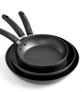 Crafted for your convenience. Hard-anodized aluminum fry pans feature superior nonstick interiors that promote healthier cooking, fast, even heat-up and quick clean-up. Going from stovetop to oven, this fry pan set meets all of your everyday needs by providing the perfect vessels for stir frying veggies, searing meats and whipping up eggs.