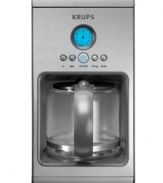 Look what Krups has brewed up! Designed to give your kitchen a contemporary kick, this coffee maker has a sleek stainless steel body with graphite accents and an intuitive, easy-to-use programming feature that lets you schedule your brew for when you need it most. One-year limited warranty. Model KM1000.