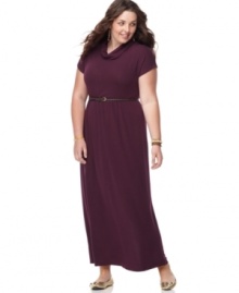 Take your casual wardrobe to great lengths with ING's short sleeve plus size maxi dress, accentuated by a belted waist.