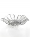 A delicately ruffled flower in pure glass, this figural Leporis platter from Gibson suffuses your table with a touch of spring. Use for serving the meal or as a simple centerpiece.