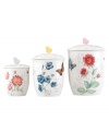 Spring is perpetually in season with whimsical Butterfly Meadow canisters. Colorful blooms and butterflies mingle on glossy white porcelain for three sweet, breezy scenes made to mix and match. A sculpted butterfly comes in for a landing on each lid for extra cheer. Qualifies for Rebate