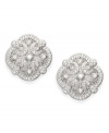 Victorian-era appeal. Eliot Danori's subtly stunning button earrings feature an intricate cut-out pattern accented by sparkling crystals set in silver tone mixed metal. Approximate diameter: 3/4 inch.