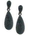 Bold and beautiful in blue. These teardrop earrings from 2028 are crafted from hematite-tone mixed metal with sapphire-colored glass stones adding a sparkling touch. Approximate drop: 1 inch.