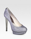 Quintessential party-ready glitter pumps with a sky-high lacquered heel and metallic leather trim. Lacquered heel, 5¼ (130mm)Glitter-coated platform, 1 (25mm)Compares to a 4¼ heel (110mm)Glitter-coated leather upper with metallic leather trimLeather liningRubber solePadded insoleImported