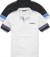 With bold blocking, this Sean John polo shirt breaks out from your lineup of basics.