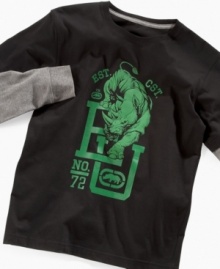 Go Team Rhino! Varsity-styled slider tee with EU lettering and a rhinoceros graphic from Ecko Unltd.