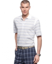 Stripe it up. This polo shirt from Izod has performance features that'll up your game instantly.