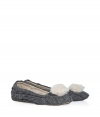 Finish your laid-back look in comfort and style in these ultra-cozy shearling lined ballerinas from UGG Australia - Cable knit upper, wispy pom-pom, shearling lining - Pair with lounge pants and favorite cashmere pullovers