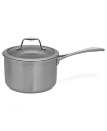 Combining a history of professional performance and unbeatable quality with stainless steel mastery, this fully clad 3-ply saucepan takes center stage in your space. The eco-friendly Thermolon nonstick ceramic coating and thick aluminum core promote hassle-free meals where food cooks quickly, evenly & releases with ease. 2-year warranty.