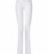 Perfect for pairing with brightly printed tops, Roberto Cavallis cutout detailed jeans are as sultry as they are stylish - Classic five-pocket style, zip fly, button closure, belt loops - Slim, straight leg - Wear with a printed top and sleek black heels