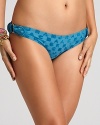 Bikini bottom from MARC BY MARC JACOBS, featuring flocked Marc Jacobs lettering and ring detail at hips.