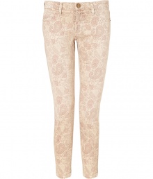 Embrace the seasons passion for the printed pant with these ultra-chic, paisley patterned khaki jeans from Current Elliott - On-trend, cropped ankle - Low rise, ultra-fitted silhouette flatters every curve - Traditional five-pocket style with belt loops, zip fly and button closure - Sexy and cool, easily dressed up or down - Pair with a tank, blazer and oxfords, or go for a more casual look with a tunic top or boyfriend cardigan and flats