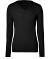 Add a sharp edge to your contemporary knitwear collection with Jet Sets sleek black ribbed wool V-neck pullover - Contrast knit at shoulders, flat ribbed trim - Modern slim fit - Wear with everything from jeans and rugged boots to tailored trousers and lace-ups