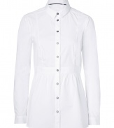 With its versatile styling and feminine flared waist, Burberry Londons fitted cotton shirt is a contemporary way to wear this must-have style - Small collar, long sleeves, buttoned cuffs, button-down front - Fitted top, flared from the waist - Perfect for wearing with bright skinny jeans with flats