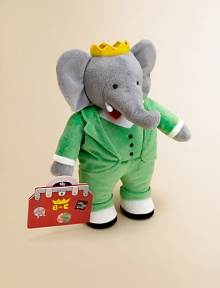 EXCLUSIVELY AT SAKS. Celebrate plush Babar's anniversary with an 80th Anniversary Suitcase enclosed with printed Babar mementos including a congratulatory note from Queen Celeste, a family portrait, a slice of 80th Anniversary cake and one of Babar's favorite pieces of art inspired by Henri Rousseau's The Dream straight from Celesteville! All hail Babar!6.75W X 13H X 5.25DRecommended for ages 0 and upPolyesterSurface washImported