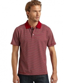 THE LOOKStriped designSmooth ice cotton Treated and finished to be cool to the touchPolo collarFront button placketShort sleevesVented shirttail hemTHE MATERIALCottonCARE & ORIGINMachine washImportedThis item was originally available for purchase at Saks Fifth Avenue OFF 5TH stores. 