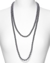 Majorica 8MM round grey pearl endless necklace, 60 strand. A timeless piece of jewelry that always looks elegant. Organic man-made pearls from Spain.