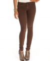 These GUESS skinny jeans hit the colored-denim trend on the mark with a brown wash that's oh-so fit for fall!