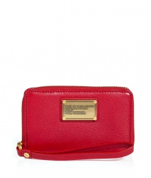 Add a shock of color to your accessories wardrobe with Marc by Marc Jacobs textured leather zip-around wallet - Front logo plaque, inside credit card slots - Cool enough to carry as a micro clutch