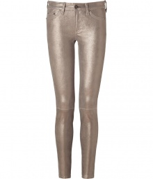 Bring the bling in these ultra-hot metallic leather jeans from Rag & Bone - Classic five-pocket styling, stretch leather - Slim fit - Pair with a sheer silk top and heels or a classic pullover and chic sneakers