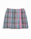 THE LOOKBack zip closure with elastic sides Mock wrap style Plaid design Pleated ribbon trim A-line silhouette Fully linedTHE MATERIAL60% wool/40% viscoseCARE & ORIGINDry clean Imported