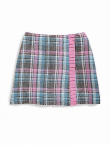 THE LOOKBack zip closure with elastic sides Mock wrap style Plaid design Pleated ribbon trim A-line silhouette Fully linedTHE MATERIAL60% wool/40% viscoseCARE & ORIGINDry clean Imported