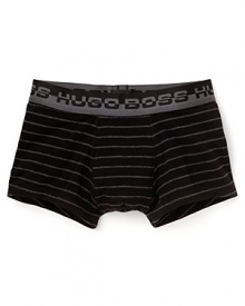 A contrast logo elastic waistband trims these BOSS Black striped trunks.