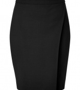 Streamlined chic, this faux-wrap wool-blend skirt from LAgence adds a trend-right kick to your workweek look - Slim waistband, pencil silhouette with an asymmetric draped overlay, fitted, concealed side zip closure - Pair with a sleek button down, a blazer, and classic pumps