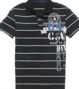 Capture that cool collegiate look wit this graphic polo from American Rag.