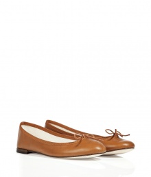 Sweet and simple, these ballerina flats are a dream basic shoe - Made of light brown calf leather, they feature a rounded cap, bow, seamed edge and a small paragraph - Wear with capris, skinny jeans or flared skirts