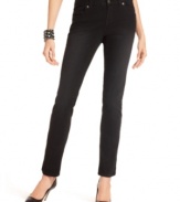 Petite black denim takes the guesswork out of dressing -- they mix slimming, solid color with the comfort and casual cool of jeans! INC's feature a hint of stretch for a fabulous fit, too.