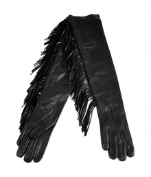 Take a dramatic approach to outerwear essentials with Ermanno Scervinos black leather fringed gloves, perfect for pairing with cropped-sleeve coats - Elbow-length - Pair with sharply tailored jackets and a statement handbag