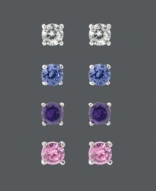 The perfect last-minute touch for any ensemble. B. Brilliant's versatile stud earring set features round-cut clear cubic zirconias (1/2 ct. t.w.), pink cubic zirconias (1/2 ct. t.w.), amethyst (1/2 ct. t.w.), and tanzanite (1/2 ct. t.w.). Crafted in sterling silver. Approximate diameter: 4 mm.