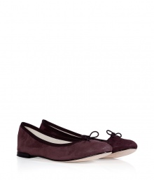 The classic ballet flat gets a glam redux with this ultra-chic suede version from Repetto - Classic ballet flat styling, front bow detail, leather sole, low heel, grey suede with a glossy finish - Pair with a full skirt and a tie-front top or a frilly mini dress