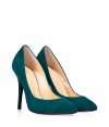 The classic high heel pumps get a colorful kick with this blue-green suede version from Giuseppe Zanotti - Rounded toe, suede upper, stiletto heel - Pair with a figure-hugging cocktail frock, cropped trousers, or a pencil skirt