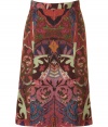 Elegant skirt made ​.​.of fine wool stretch - Typical Etro paisley print in brown, red and rose - Feminine, lightly swaying A-line - In a pleasant, just above the knee length - Pair with monochrome tie blouses, delicate cashmere pullovers, blazers or twin sets and pumps or mules