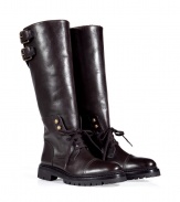 This modernized take on the classic combat boot from Belstaff will add a tough-meets-chic aesthetic to your casual look - Capped toe, rugged rubber lug sole, lace-up front, back dual buckle detail - Pair with skinny jeans, an oversized blouse and an equestrian-inspired blazer