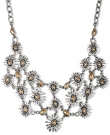 Floral pendants in golden hues create a lovely look in Lucky Brand's collar necklace. Crafted in silver tone mixed metal. Approximate length: 19 inches. Approximate drop: 2-1/2 inches.