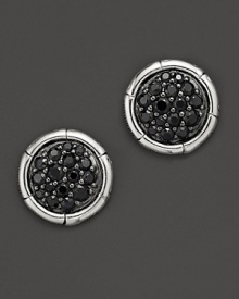 Sterling silver, jointed like a bamboo stalk, circles glittering pavé black sapphire gems.