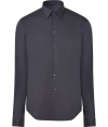 Anchor your wardrobe with classically stylish staples like this slate grey Costume National cotton blend dress shirt - Slim, straight cut, with a touch of stretch for extra comfort - Button down style, with Kent collar and long sleeves - Rounded hem hangs slightly longer in the back - Seamlessly transitions from day to evening - Pair with suit trousers, chinos or denim