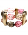 Perfect your look with the perfect palette of color. Jones New York's stylish stretch bracelet combines translucent faceted beads in brown, taupe, hot pink and pale pink hues. Bar accents crafted from gold-plated mixed metal. Bracelet stretches to fit wrist. Approximate diameter: 2-1/4 inches.