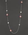 Blush, clear quartz and mother-of-pearl impart a delicate flush to this slim sterling silver chain.