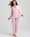 Feel elegant and at ease in this classic pajama set in pretty pink, from Ralph Lauren