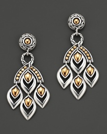 From the Naga collection, chandelier earrings of sterling silver and 18 Kt. gold. Designed by John Hardy.