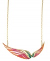 A whimsical wing necklace with vibrant pops of color. This high flying mixed metal design from RACHEL Rachel Roy features gold-plating, large wing charm and glass stone accents. Approximate length: 11 inches + 2 inch extender. Approximate drop: 7/8 inch.