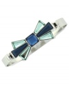 Tie something new. This bracelet from BCBGeneration is crafted from silver-tone mixed metal with faceted stones in shades of blue to make up a stylish bow. Approximate length: 8 inches. Approximate diameter: 2-1/2 inches.