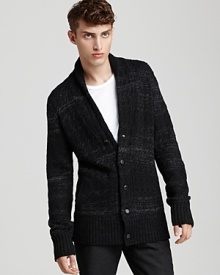 Heat up your winter look with John Varvatos' modern cardigan, crafted in a luxurious wool and silk blend and brought up to date with the shawl collar.